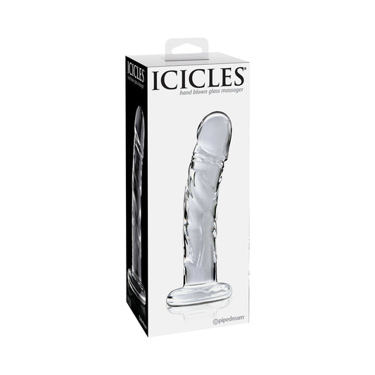 Pipedream Icicles No. 62 Curved Realistic 6.5 in. Glass Dildo Clear - Red Garter
