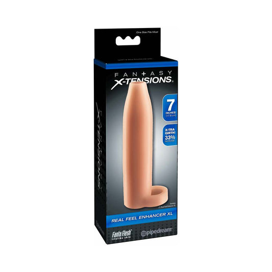 Pipedream Fantasy X-tensions 7 in. Real Feel Enhancer XL Open-Ended Sling Beige - Red Garter