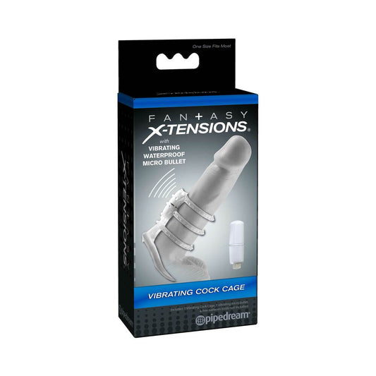 Pipedream Fantasy X-tensions Vibrating Cock Cage Clear - Red Garter