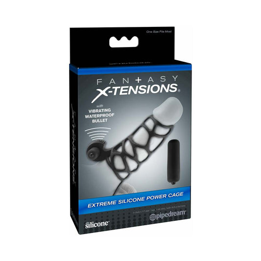 Pipedream Fantasy X-tensions Vibrating Extreme Silicone Power Cage Black - Red Garter