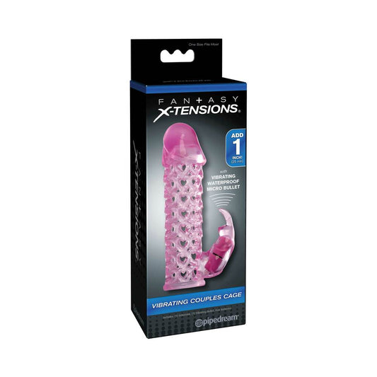 Pipedream Fantasy X-tensions Vibrating Couples Cage 1 in. Extension Pink - Red Garter