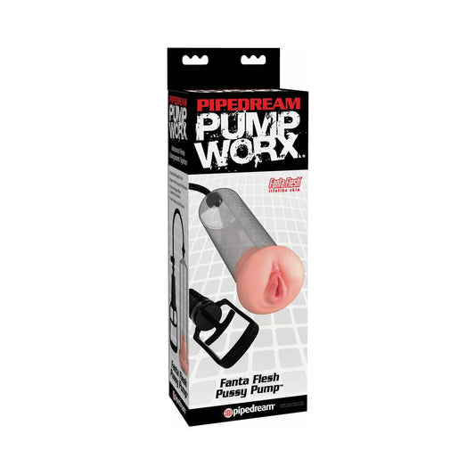 Pipedream Pump Worx Fanta Flesh Pussy Pump Beige/Clear - Red Garter