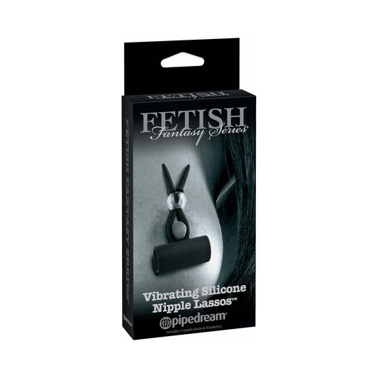Pipedream Fetish Fantasy Series Limited Edition Vibrating Silicone Nipple Lassos Black - Red Garter