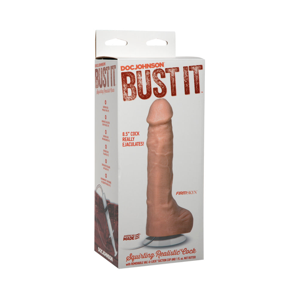 Bust It Squirting Realistic Cock White w/1oz Nut Butter - Red Garter