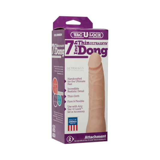 Vac-U-Lock- 7-Inch Thin Dong - ULTRASKYN White - Red Garter