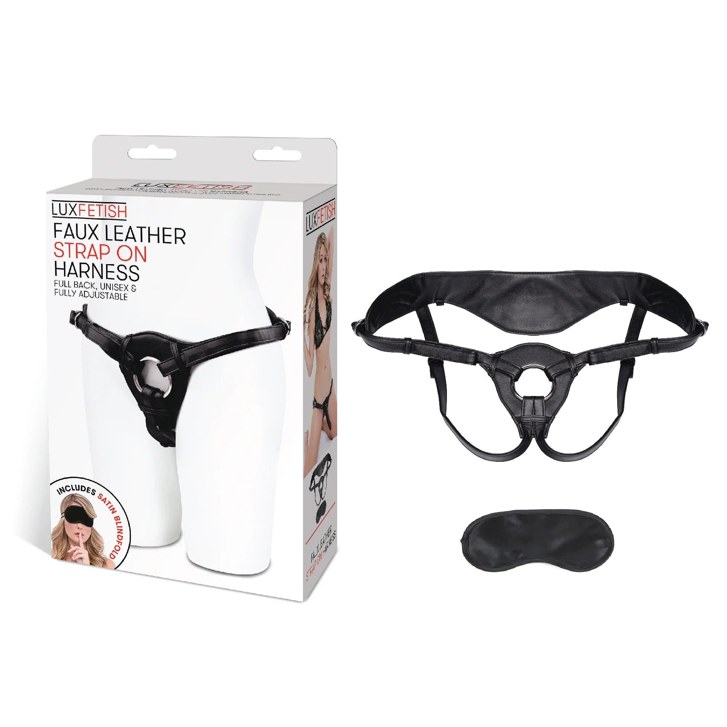 Lux Fetish Patent Leather Strap-On Harness Black - Red Garter