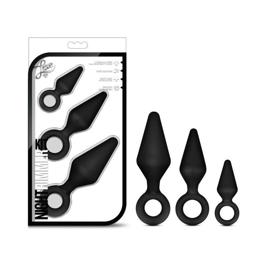 Blush Luxe Night Rimmer 3-Piece Silicone Anal Plug Kit Black - Red Garter