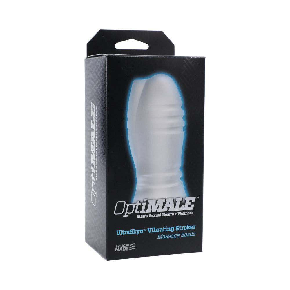 OptiMale Vibrating Stroker - Massage Beads Frost - Red Garter