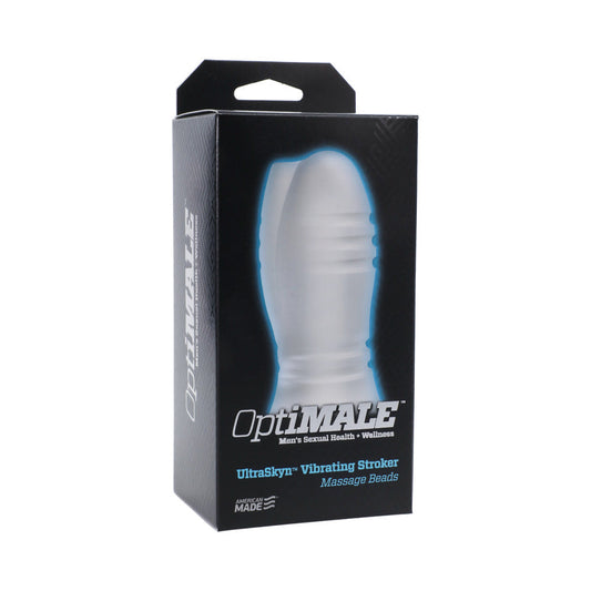 OptiMale Vibrating Stroker - Massage Beads Frost - Red Garter