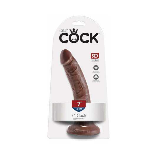 Pipedream King Cock 7 in. Cock Realistic Dildo With Suction Cup Brown - Red Garter