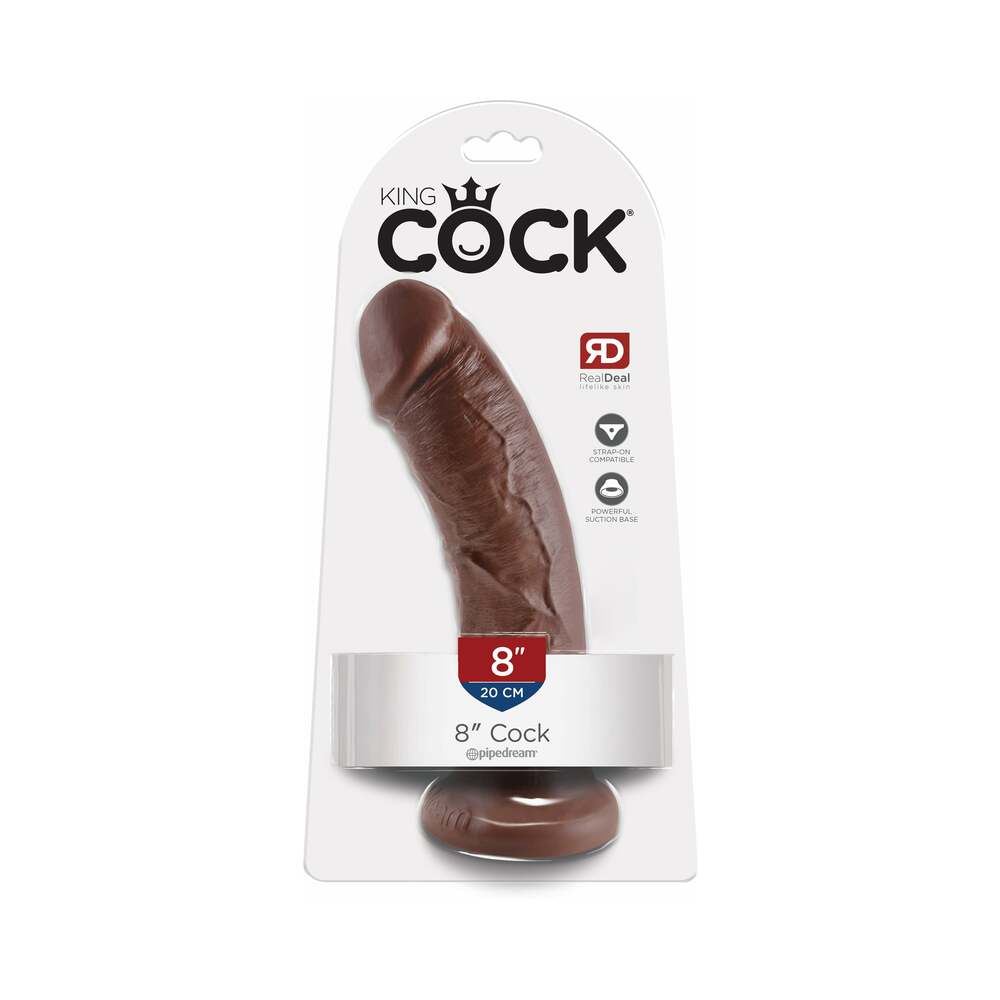 Pipedream King Cock 8 in. Cock Realistic Dildo With Suction Cup Brown - Red Garter