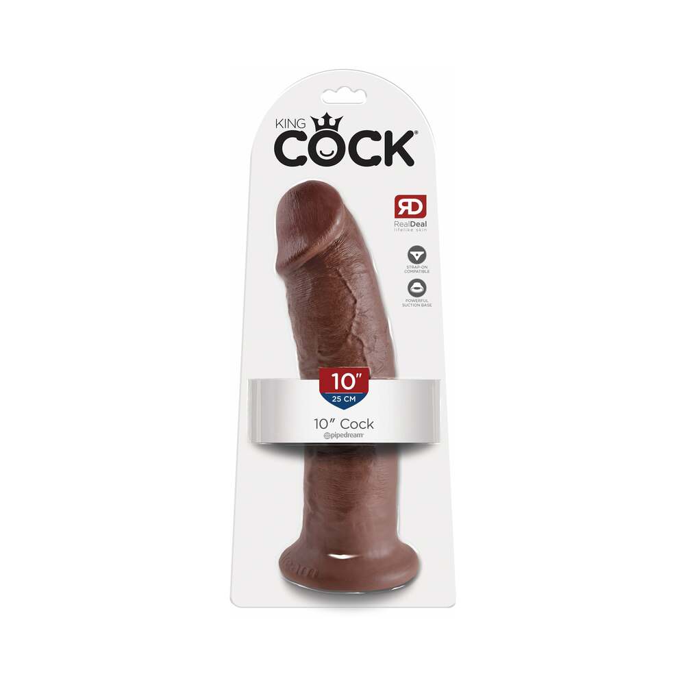 Pipedream King Cock 10 in. Cock Realistic Dildo With Suction Cup Brown - Red Garter