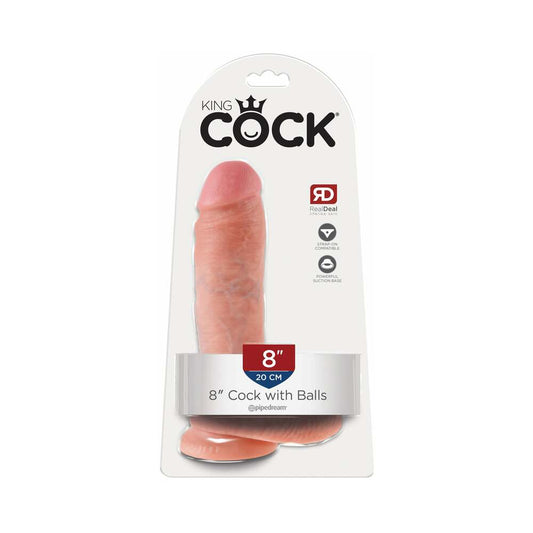 Pipedream King Cock 8 in. Cock With Balls Realistic Suction Cup Dildo Beige - Red Garter