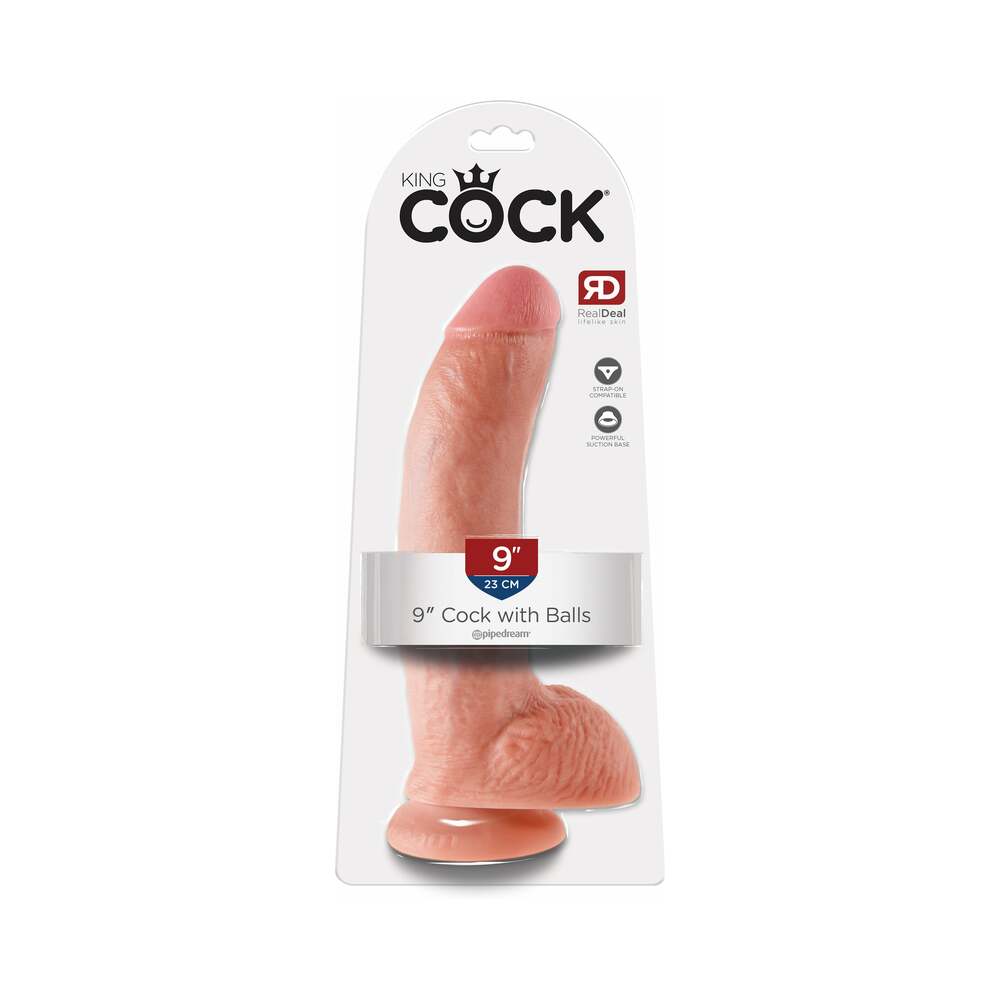 Pipedream King Cock 9 in. Cock With Balls Realistic Suction Cup Dildo Beige - Red Garter