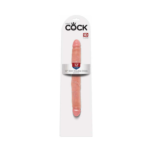 Pipedream King Cock 12 in. Slim Double Dildo Realistic Beige - Red Garter