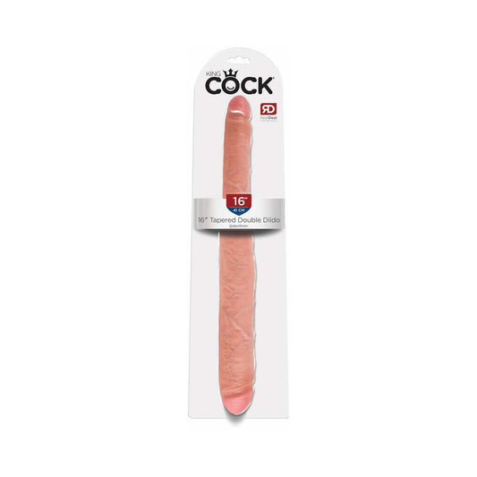 Pipedream King Cock 16 in. Tapered Double Dildo Realistic Beige - Red Garter