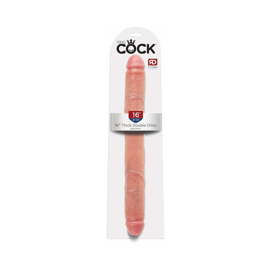 Pipedream King Cock 16 in. Thick Double Dildo Realistic Beige - Red Garter