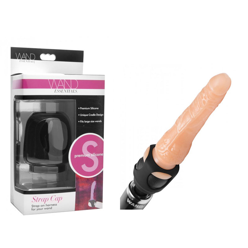Wand Essentials Silicone Strap Cap Wand Harness For Dildos (Black) - Red Garter