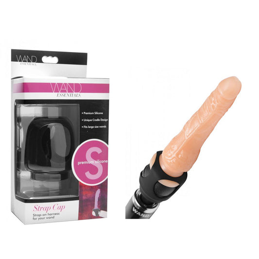 Wand Essentials Silicone Strap Cap Wand Harness For Dildos (Black) - Red Garter