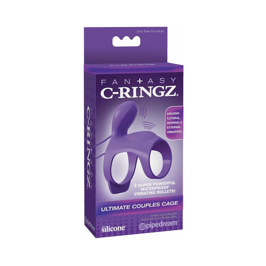 Pipedream Fantasy C-Ringz Ultimate Couples Cage Vibrating Cock Sheath Purple - Red Garter