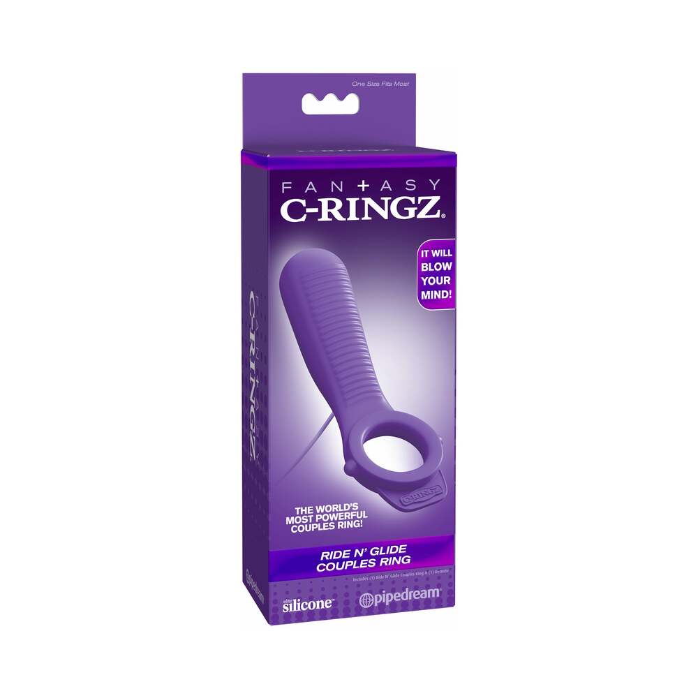 Pipedream Fantasy C-Ringz Remote-Controlled Vibrating Ride N Glide Couples Ring Purple - Red Garter