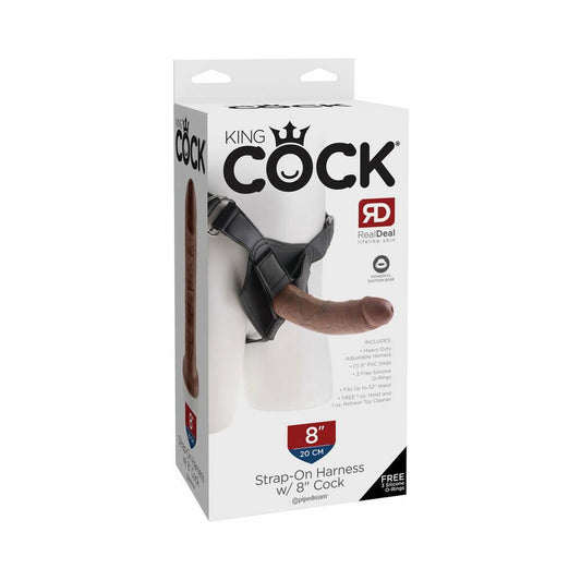 Pipedream King Cock Strap-On Harness With 8 in. Cock Brown - Red Garter