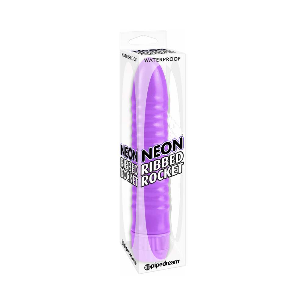 Pipedream Neon Ribbed Rocket Waterproof Slimline Vibrator Purple - Red Garter