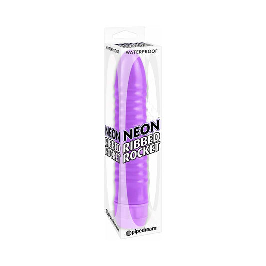 Pipedream Neon Ribbed Rocket Waterproof Slimline Vibrator Purple - Red Garter