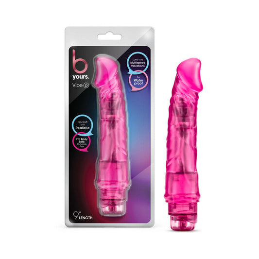 B Yours Vibe 6 Realistic 9.25 in. Vibrating Dildo Pink - Red Garter