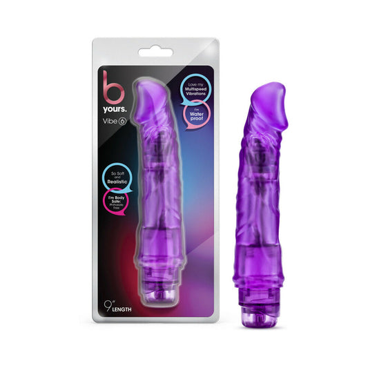 B Yours Vibe 6 Realistic 9.25 in. Vibrating Dildo Purple - Red Garter