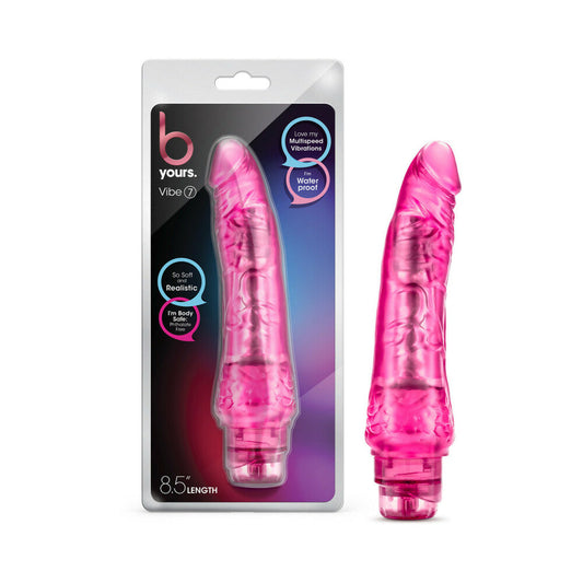 B Yours Vibe 7 Realistic 8.75 in. Vibrating Dildo Pink - Red Garter