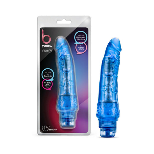 B Yours Vibe 7 Realistic 8.75 in. Vibrating Dildo Blue - Red Garter
