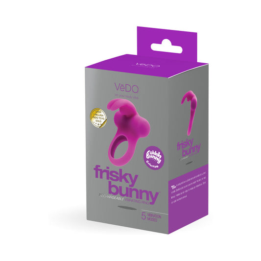 VeDO Frisky Bunny Rechargeable Vibrating Ring - Perfectly Purple - Red Garter