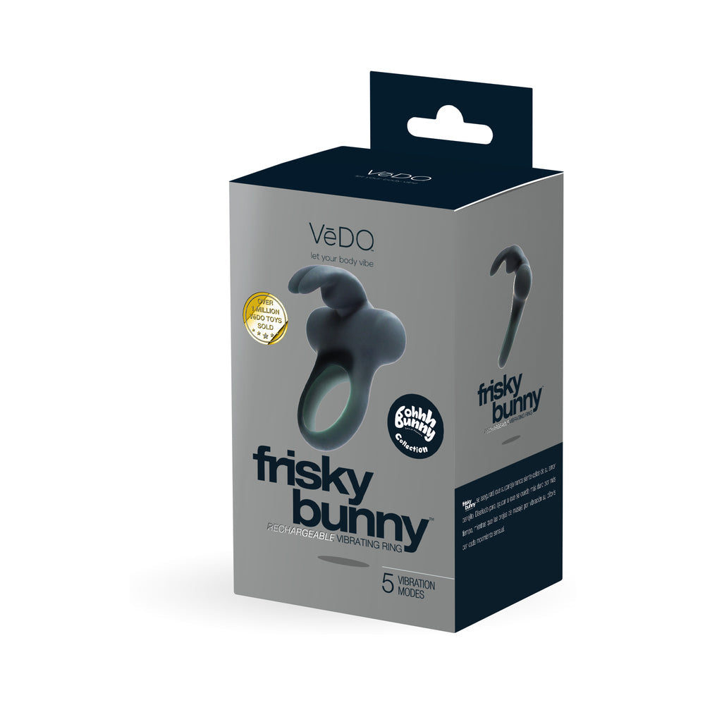 VeDO Frisky Bunny Rechargeable Vibrating Ring - Black Pearl - Red Garter