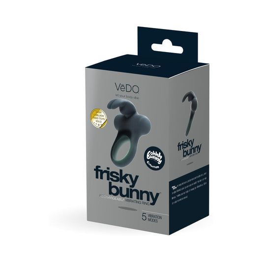 VeDO Frisky Bunny Rechargeable Vibrating Ring - Black Pearl - Red Garter