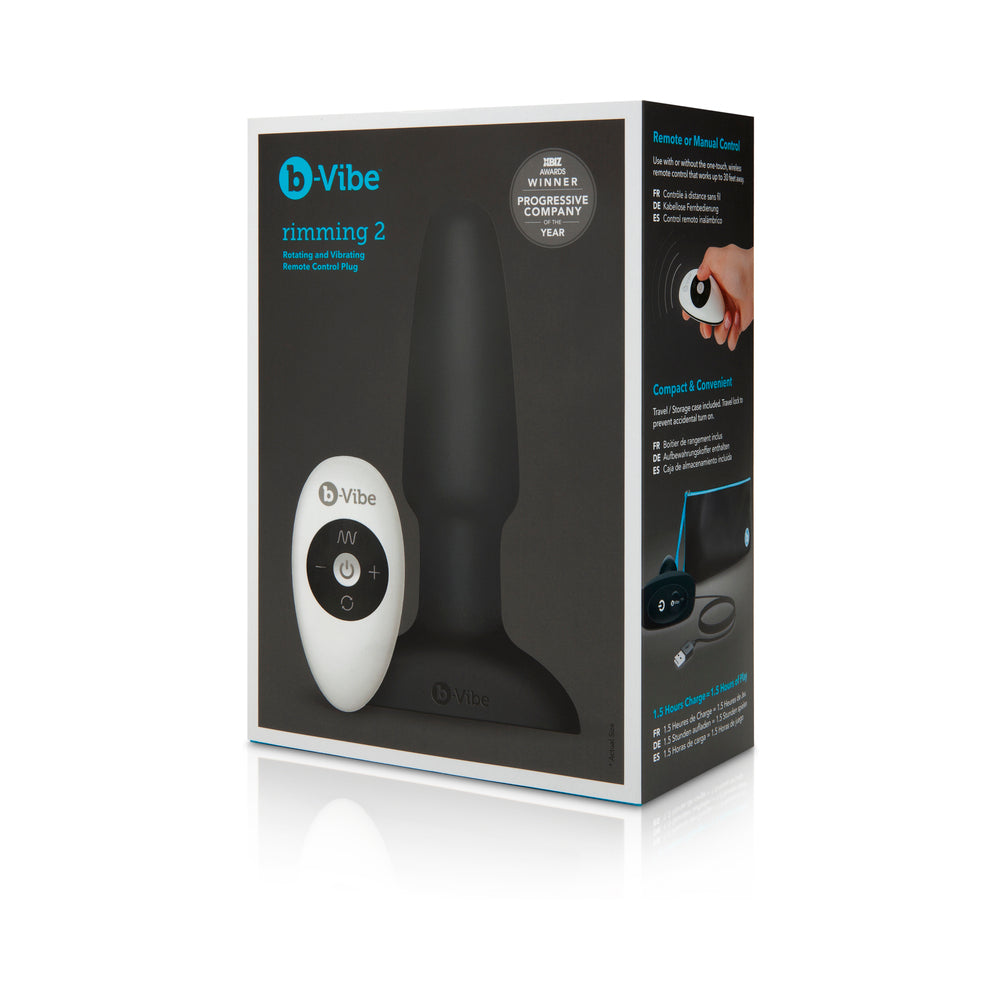 b-Vibe Rimming 2 Rotating and Vibrating Remote Control Plug Black - Red Garter