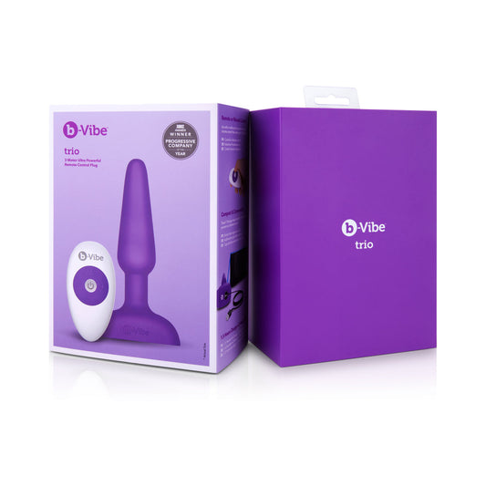 b-Vibe Trio Rechargeable Remote-Controlled Triple-Motor Vibrating Silicone Anal Plug Purple - Red Garter