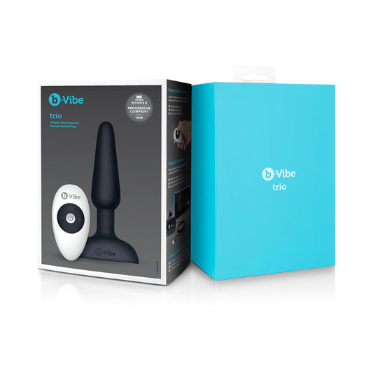 b-Vibe Trio Rechargeable Remote-Controlled Triple-Motor Vibrating Silicone Anal Plug Black - Red Garter