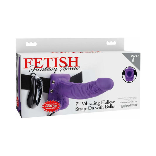 Pipedream Fetish Fantasy Series 7 in. Vibrating Hollow Strap-On with Balls Purple/Black - Red Garter