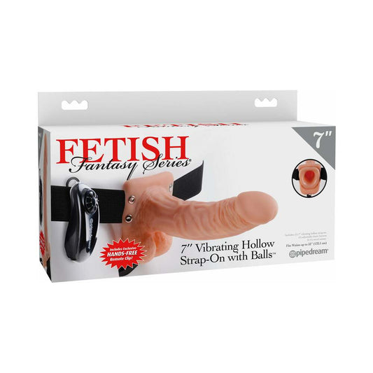 Pipedream Fetish Fantasy Series 7 in. Vibrating Hollow Strap-On with Balls Beige/Black - Red Garter