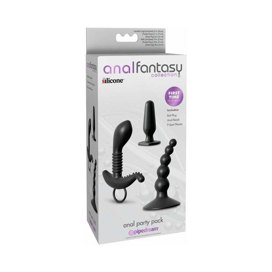 Pipedream Anal Fantasy Collection 3-Piece Silicone Anal Party Pack Black - Red Garter