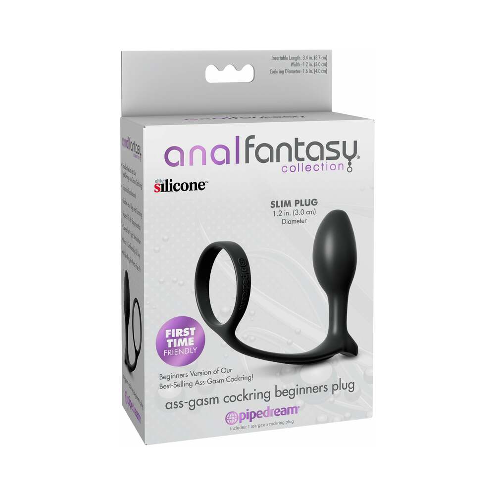 Pipedream Anal Fantasy Collection Silicone Ass-Gasm Cock Ring Beginner''s Plug Black - Red Garter