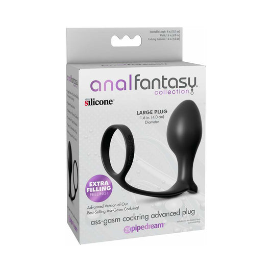 Pipedream Anal Fantasy Collection Silicone Ass-Gasm Cock Ring Advanced Plug Black - Red Garter
