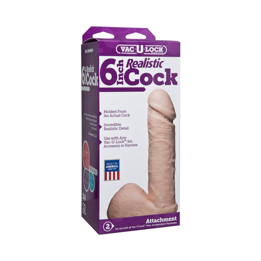 Vac-U-Lock - 6 Inch Realistic Cock White - Red Garter
