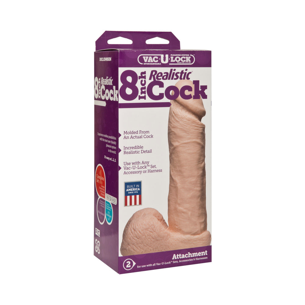 Vac-U-Lock - 8 Inch Realistic Cock White - Red Garter