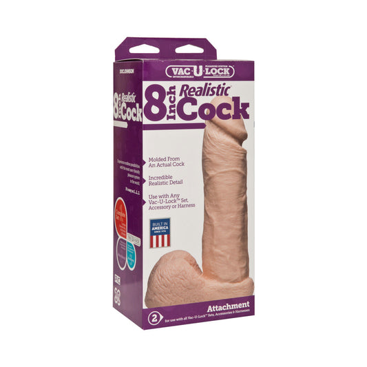 Vac-U-Lock - 8 Inch Realistic Cock White - Red Garter