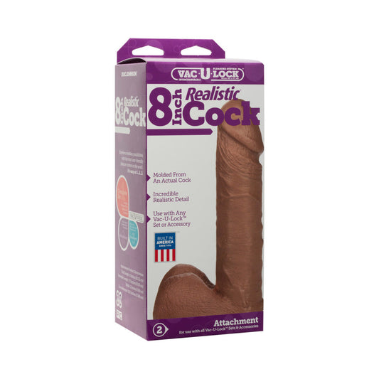 Vac-U-Lock - 8 Inch Realistic Cock Brown - Red Garter