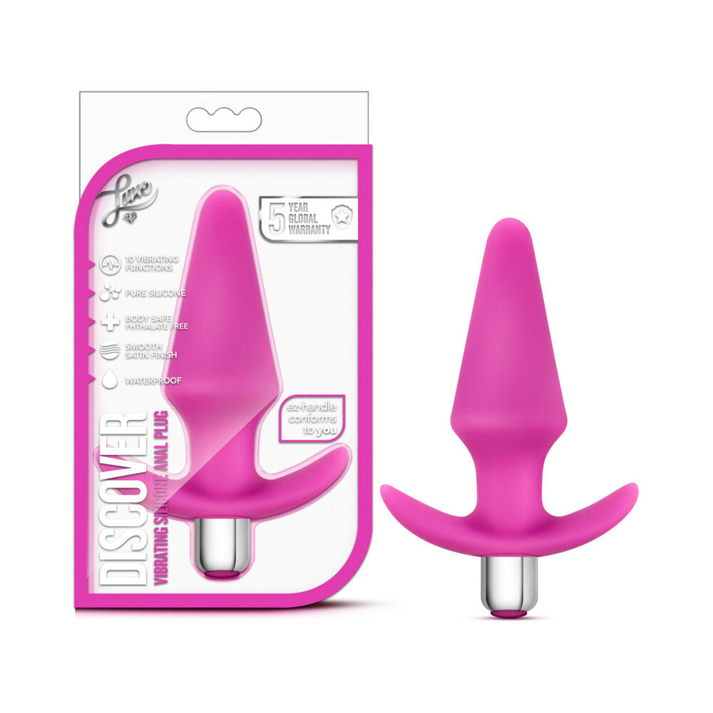 Luxe Discover Vibrating Silicone Anal Plug Pink - Red Garter