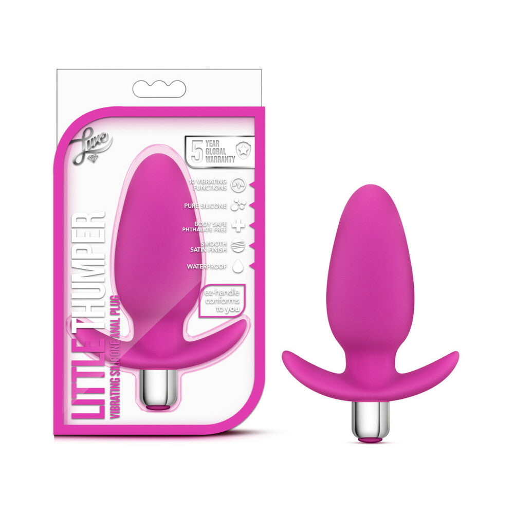 Luxe Little Thumper Vibrating Silicone Anal Plug Pink - Red Garter