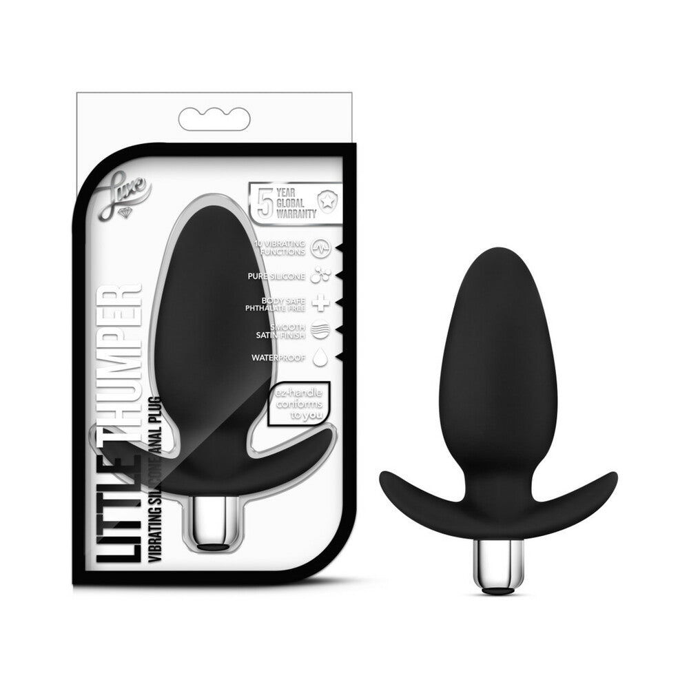 Luxe Little Thumper Vibrating Silicone Anal Plug Black - Red Garter